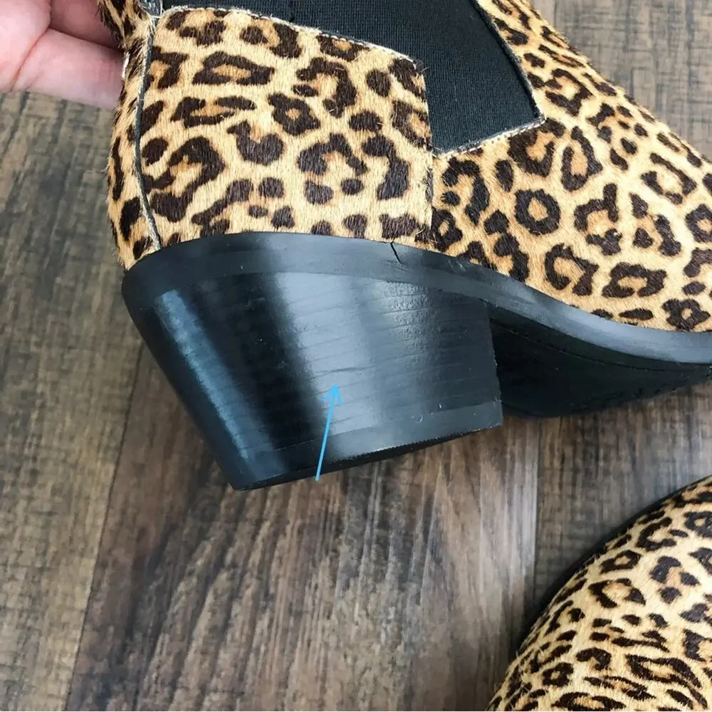 Cole Haan Ankle Bootie Leopard Print Bold Dyed Calf Hair Pull On Style Size 5.5
